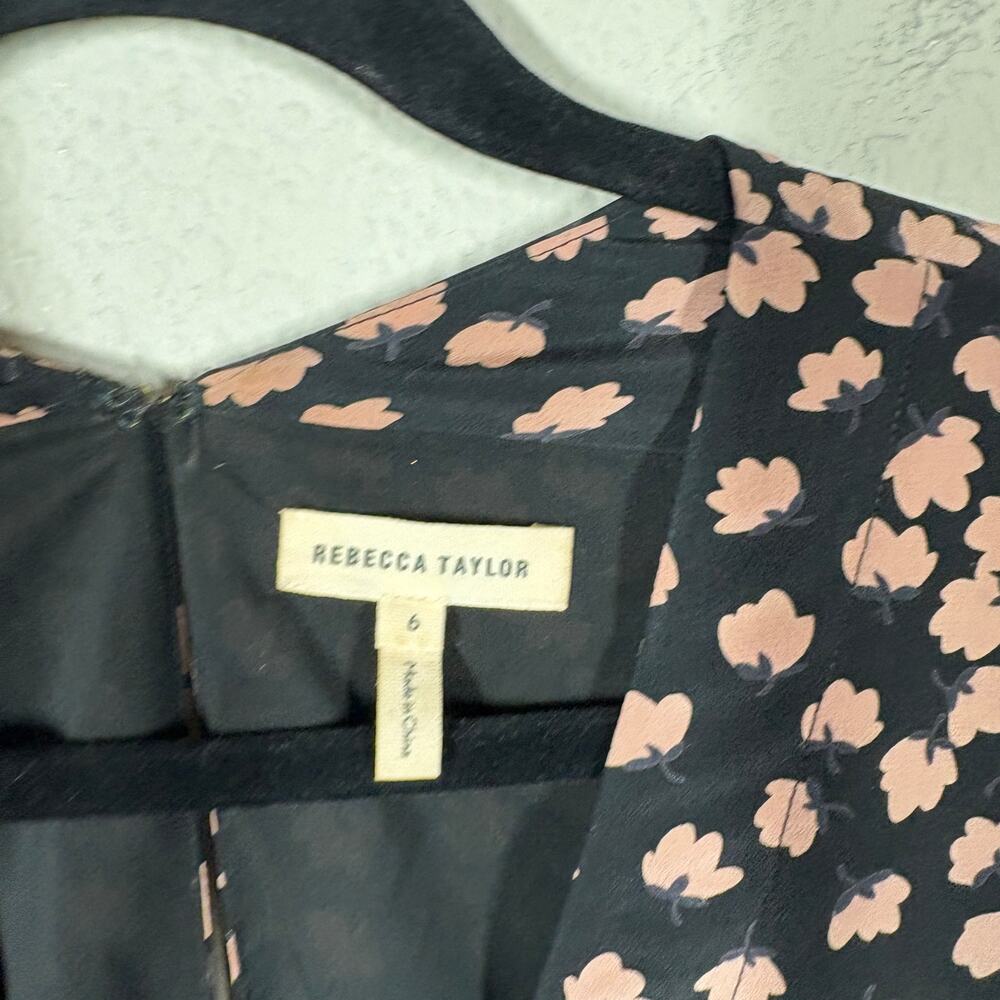Rebecca Taylor 6 Swing Mini Dress Black Pink Floral Silk V Neck Long Sleeves - Picture 8 of 10